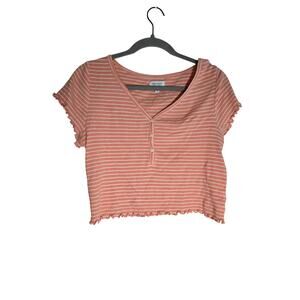 Coquette Ruffle Button Top Cropped Stripe True Craft Women's XL Pink White Cute
